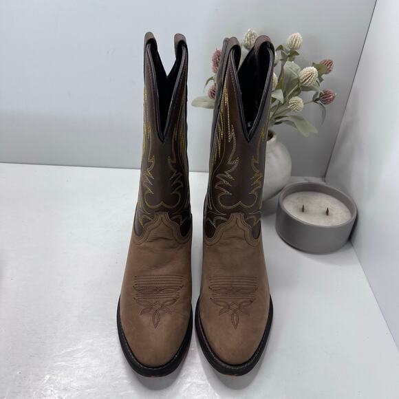 Laredo Lee Vamp Fox Leather Cowboy Pull On Boots Brown Women's US 9W Style 5742 - Picture 2 of 9